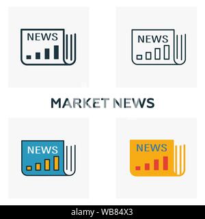 Market News icon set. Four elements in diferent styles from advertising icons collection. Creative market news icons filled, outline, colored and flat Stock Vector