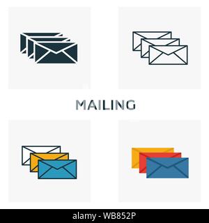 Mailing icon set. Four elements in diferent styles from advertising icons collection. Creative mailing icons filled, outline, colored and flat symbols Stock Vector