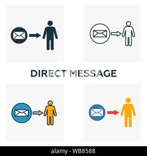 Direct Message icon set. Four elements in diferent styles from advertising icons collection. Creative direct message icons filled, outline, colored Stock Vector