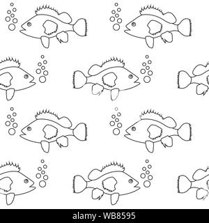 Seamless pattern with fish swimming in the sea. Design for wallpaper, gift paper, pattern fills, web page background, greeting cards. EPS10. Stock Vector