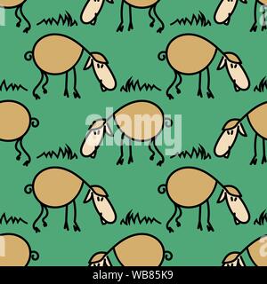 Seamless pattern with sheeps on the meadow. Funny lamb. Vector EPS10. Clipping mask applied. This pattern is available as Swatches. Stock Vector