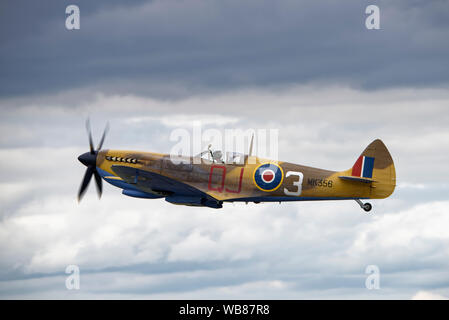 BBMF Supermarine Spitfire manufactured in 1944 in Castle Bromwich takes off to display at the Royal International Air Tattoo Stock Photo