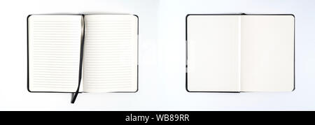 Notebook mock up with clean black blank for design and advertising. Notepad with chromed spring and free copy space template. On the gray background. Stock Photo