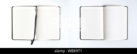 Notebook mock up with clean black blank for design and advertising. Notepad with chromed spring and free copy space template. On the gray background. Stock Photo