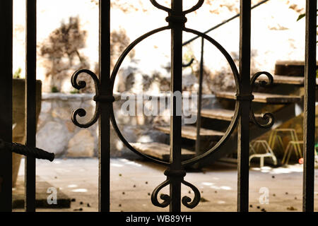 Detail of decorative metal fence with floral Elements, Rovinj, Croatia. Stock Photo