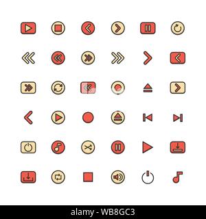 Media filled outline icon set. Vector and Illustration. Stock Vector