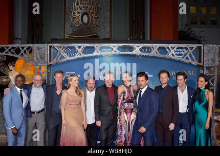 David Gyasi, Marc Guggenheim, Jamie Harris, Tamzin Merchant, Travis Beacham, Jared Harris, Cara Delevingne, Orlando Bloom, Andrew Gower, Arty Froushan and Caroline Ford attending the Amazon Prime Video TV-Series 'Carnival Row' at the TCL Chinese Theatre on August 21, 2019 in Los Angeles, California Stock Photo