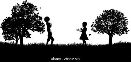 Children Playing in the Park Silhouette Stock Vector