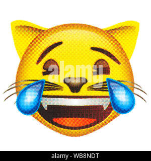 Cat face with tears of joy emoticon Stock Photo