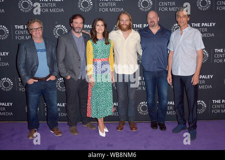 Peter Ocko, Jim Gavin, Sonya Cassidy, Wyatt Russell, Eric Allan Kramer and David Pasquesi attending the AMC's Season 2 Premiere of 'Lodge 49' at the Paley Center for Media on August 1, 2019 in Beverly Hills, California Stock Photo