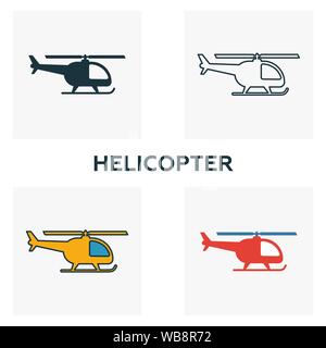 Helicopter icon set. Four elements in diferent styles from airport icons collection. Creative helicopter icons filled, outline, colored and flat Stock Vector