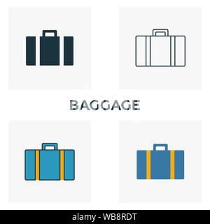 Baggage icon set. Four elements in diferent styles from airport icons collection. Creative baggage icons filled, outline, colored and flat symbols Stock Vector