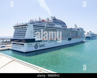 BARCELONA, SPAIN-AUGUST 9, 2019: MSC Bellissima cruise ship in the Barcelona Cruise Port Stock Photo