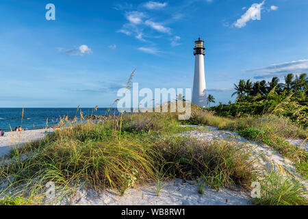 Cape Florida Lighthouse in sand dunes, Key Biscayne, Miami, Florida Stock Photo