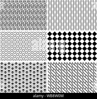 Seamless vintage disco retro pattern illustration vector Set - Geomatric graphic pattern wallpaper background - Black and white tone Stock Vector