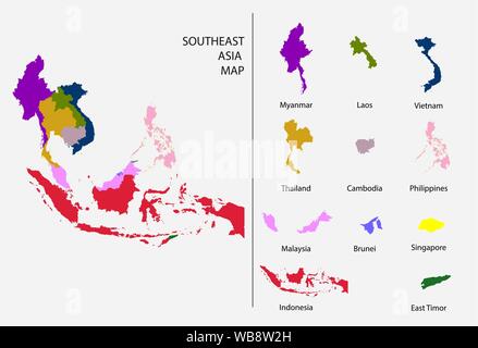 Southeast Asia map graphic vector - Separated isolated country map for design work or info graphic education and geography Stock Vector