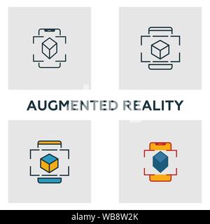 Augmented Reality icon set. Four elements in diferent styles from visual device icons collection. Creative augmented reality icons filled, outline Stock Vector