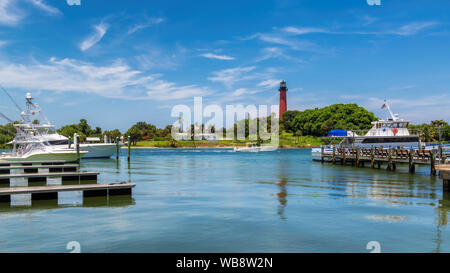 Jupiter lighthouse at sunny summer day in West Palm Beach County, Florida