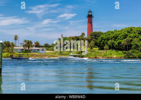 Jupiter lighthouse at sunny summer day in West Palm Beach County, Florida