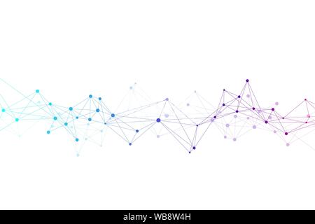 Technology abstract background with connected line and dots. Big data visualization. Perspective backdrop visualization. Analytical networks. Vector Stock Vector