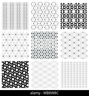 Seamless vintage Japanese retro hexagon pattern illustration vector Set - Geomatric graphic pattern wallpaper background - Black and white tone Stock Vector