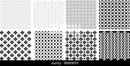 Seamless vintage Japanese retro hexagon pattern illustration vector Set - Geomatric graphic pattern wallpaper background - Black and white tone Stock Vector