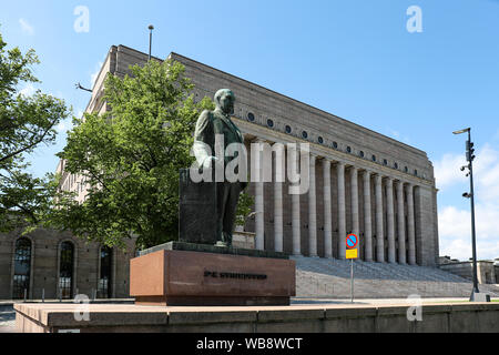 The statue of president Svinhufvud in front of the Finnish Parliament ...