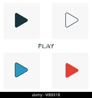 Play icon set. Four elements in diferent styles from audio buttons icons collection. Creative play icons filled, outline, colored and flat symbols Stock Vector