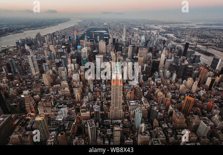 New york and Manhattan view from the helicopter Stock Photo