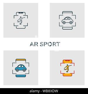 Augmented Reality Sport icon set. Four elements in diferent styles from visual device icons collection. Creative augmented reality sport icons filled Stock Vector