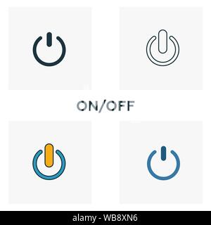On Off icon set. Four elements in diferent styles from audio buttons icons collection. Creative on off icons filled, outline, colored and flat symbols Stock Vector