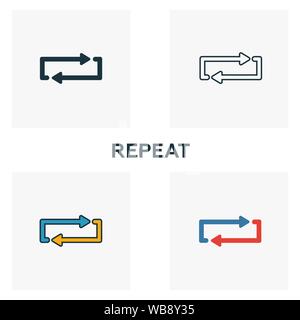 Repeat icon set. Four elements in diferent styles from audio buttons icons collection. Creative repeat icons filled, outline, colored and flat symbols Stock Vector