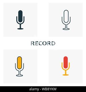 Record icon set. Four elements in diferent styles from audio buttons icons collection. Creative record icons filled, outline, colored and flat symbols Stock Vector