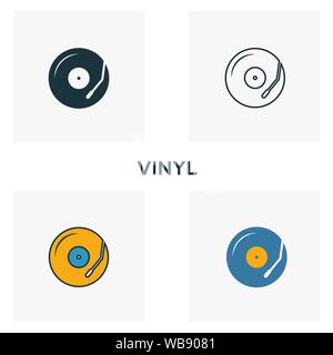 Vinyl icon set. Four elements in diferent styles from audio buttons icons collection. Creative vinyl icons filled, outline, colored and flat symbols Stock Vector