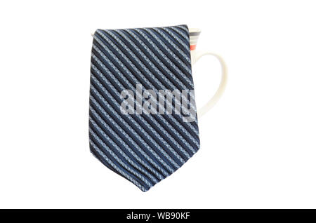 Blue tie and coffee mug isolated on white background Stock Photo