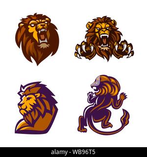 Lion, Mascot logo set, Vector illustration. Stock Vector