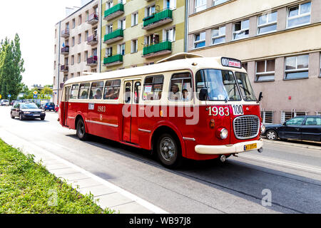 Historic retro 1960s Jelcz bus number 100 tourist line in Warsaw, Poland Stock Photo