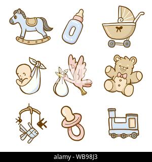 New born set, Graphic elements, Vector illustration. Stock Vector