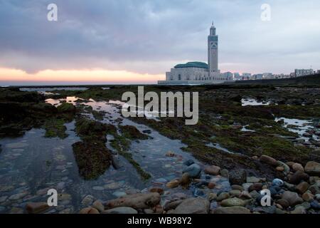 The most famous and impressive building in Casablanca - Mosque Hassan-II. Stock Photo