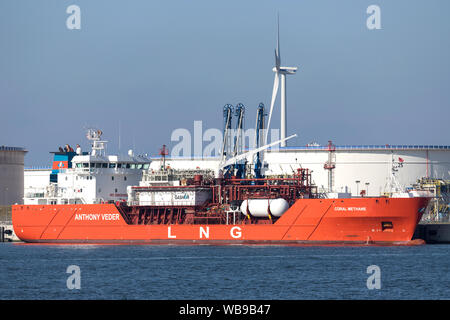 LNG carrier CORAL METHANE moored at Maasvlakte Olie Terminal, The Netherlands Stock Photo