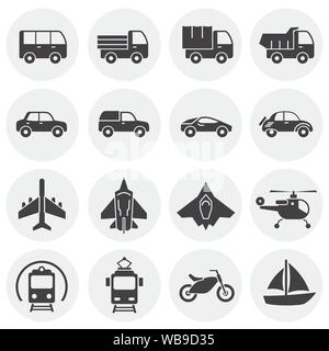 Transportation related icons set on background for graphic and web design. Simple illustration. Internet concept symbol for website button or mobile a Stock Vector