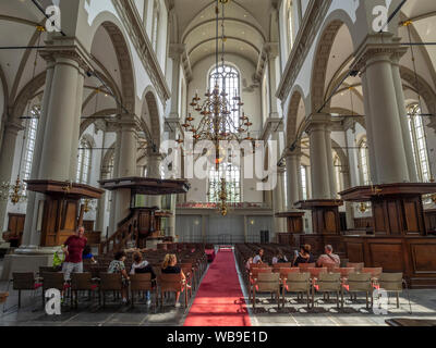 Amsterdam, Netherlands - July 18, 2018: Interior of the Westerkirk in Amsterdam. The Westerkirk is one of the most prominent churches in all of Amster Stock Photo