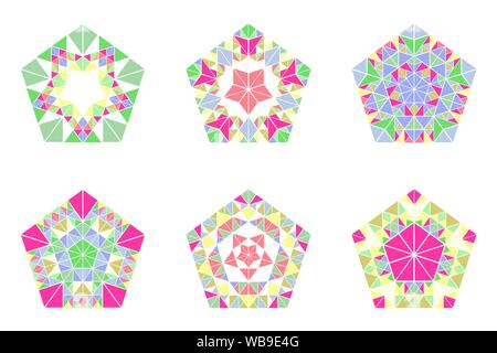 Ornament pentagon logo template set - abstract polygonal colorful geometric geometrical ornamental vector design elements from mosaic triangles Stock Vector