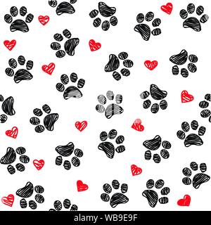 Seamless background with heart and footprint, paws Stock Vector