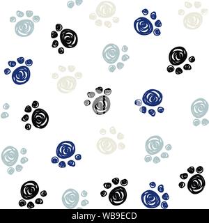 Seamless pattern with doodle dog paws. Colorful animal print. Vector background. Stock Vector