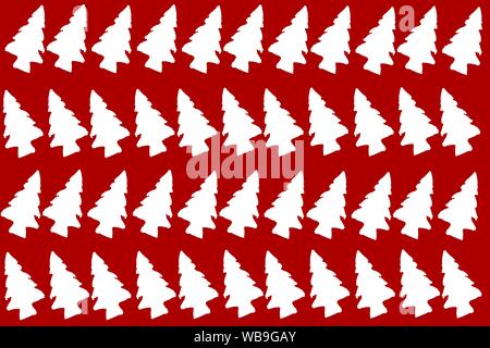 Christmas tree vector pattern. Maroon color background with small white trees. Decorative pattern. Stock Vector