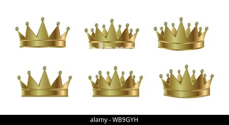 set of gold crowns, for the princess, the king, the queen Stock Vector