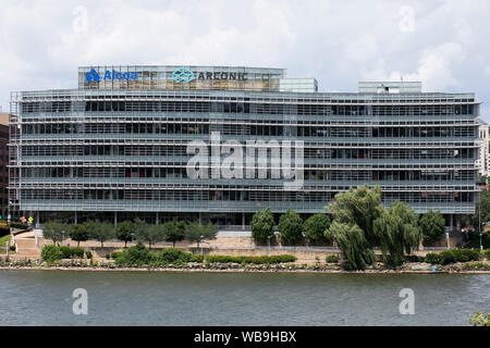 A logo sign outside of the headquarters of the Alcoa Corporation and Arconic in Pittsburgh, Pennsylvania on August 8, 2019. Stock Photo