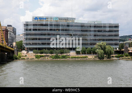 A logo sign outside of the headquarters of the Alcoa Corporation and Arconic in Pittsburgh, Pennsylvania on August 8, 2019. Stock Photo