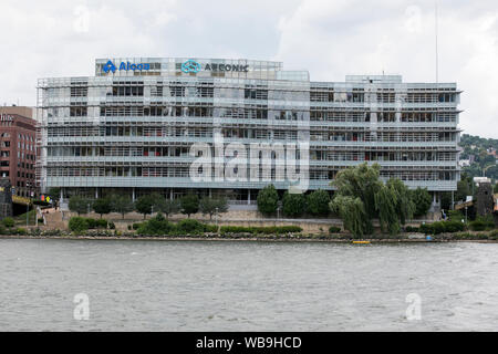 A logo sign outside of the headquarters of the Alcoa Corporation and Arconic in Pittsburgh, Pennsylvania on August 8, 2019. Stock Photo